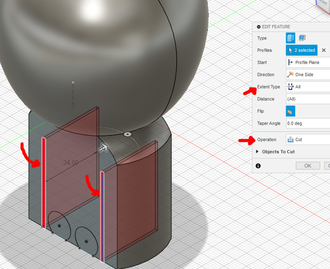 Cutting slots into the body